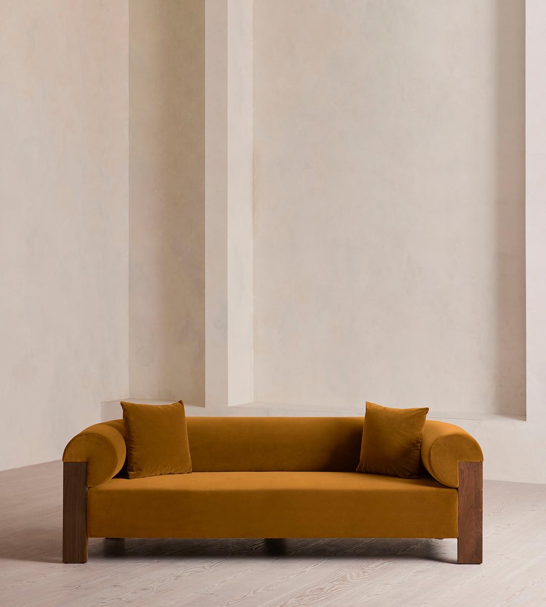 Modern Mustard Velvet Wood Frame Sofa