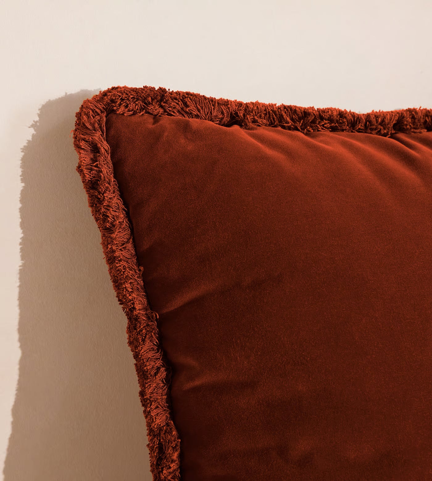 Burnt Orange Velvet Fringed Cushion