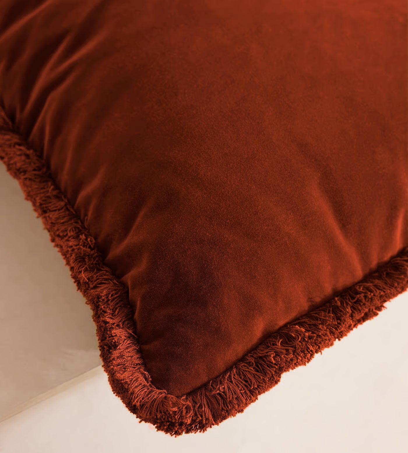 Burnt Orange Velvet Fringed Cushion