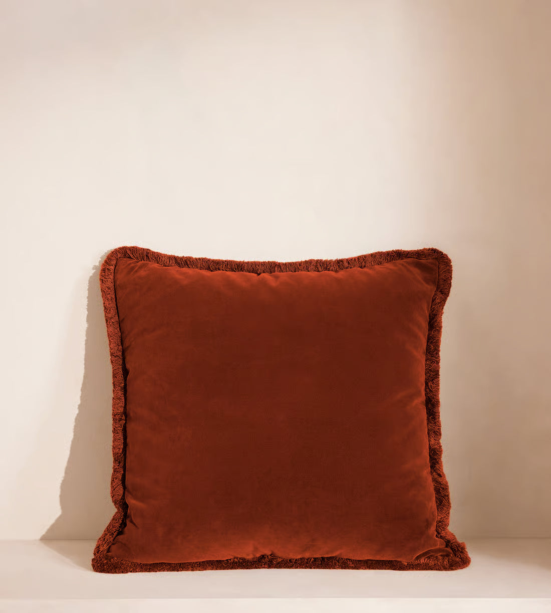 Burnt Orange Velvet Fringed Cushion