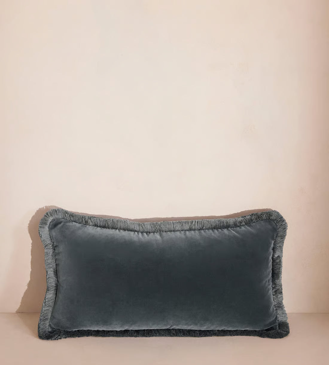 Soft Velvet Lumbar Pillow With Tassels