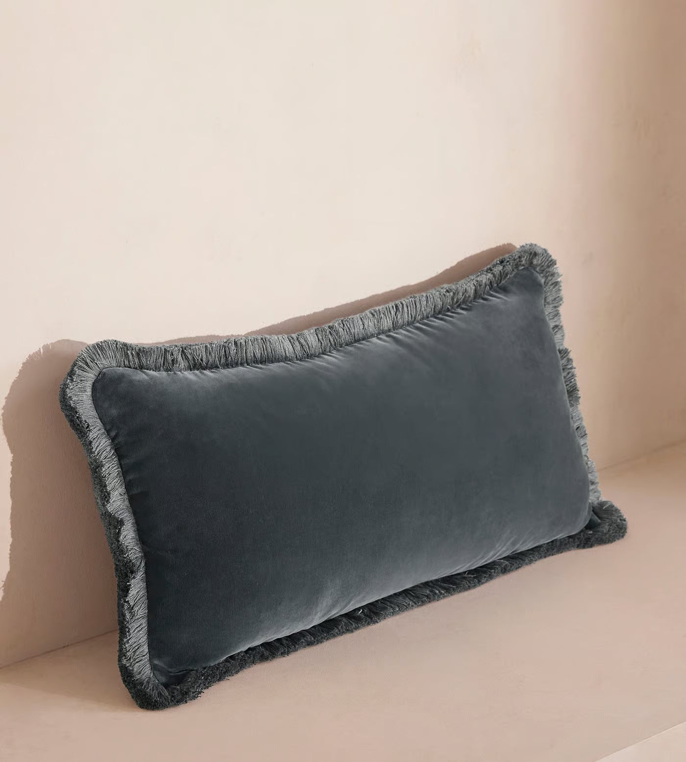 Soft Velvet Lumbar Pillow With Tassels