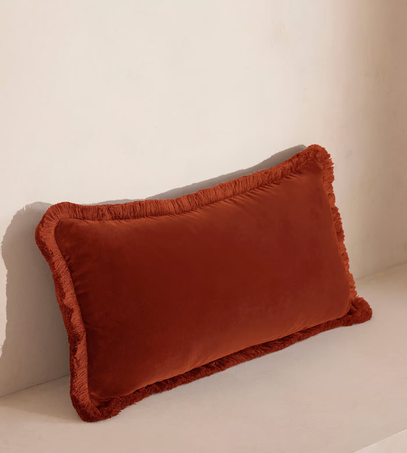 Soft Velvet Lumbar Pillow With Tassels