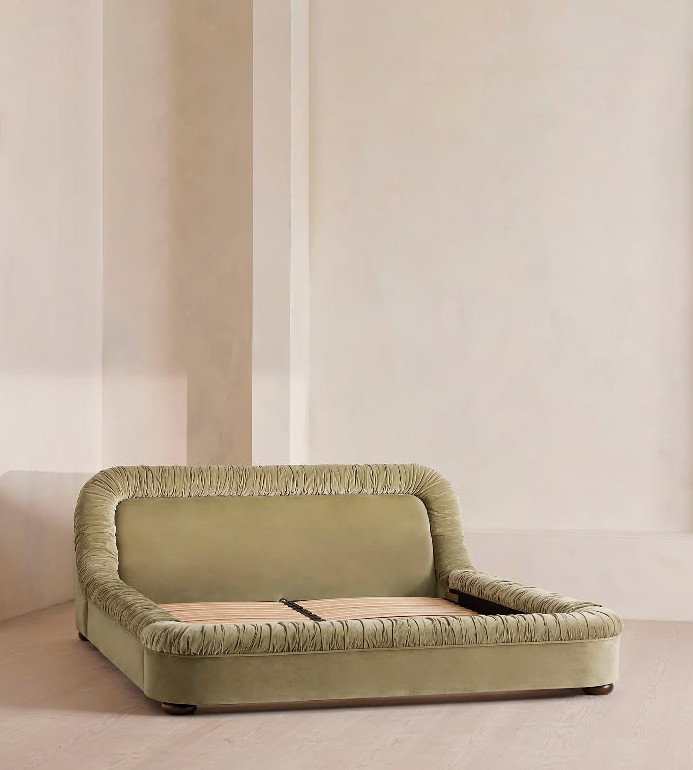Ruched Velvet Platform Bed