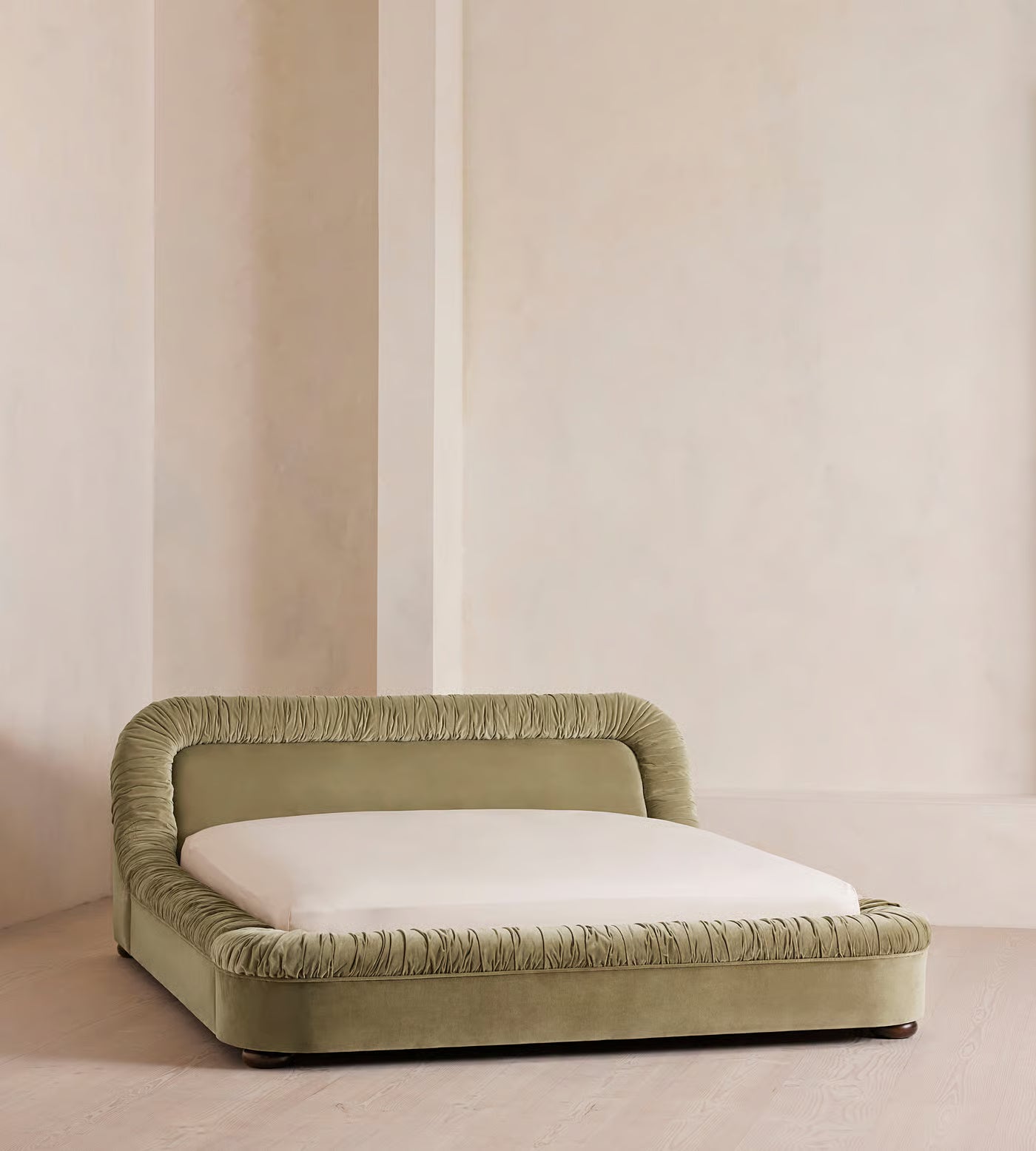 Ruched Velvet Platform Bed