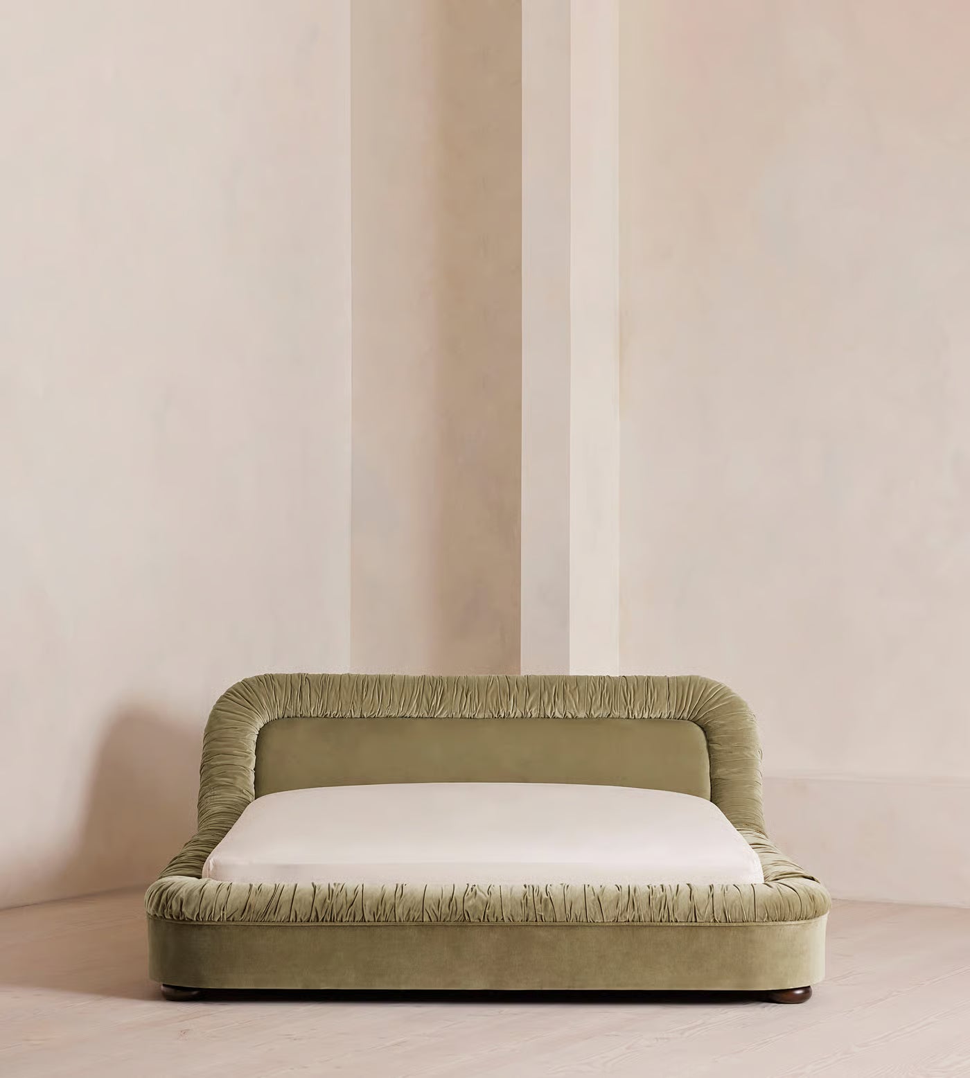Ruched Velvet Platform Bed