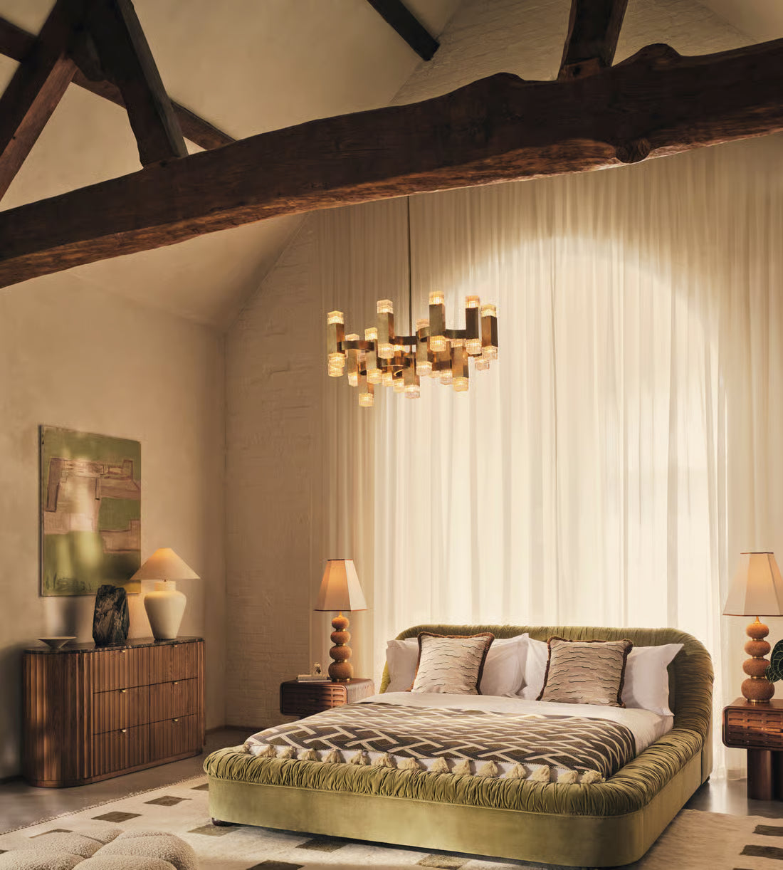 Ruched Velvet Platform Bed