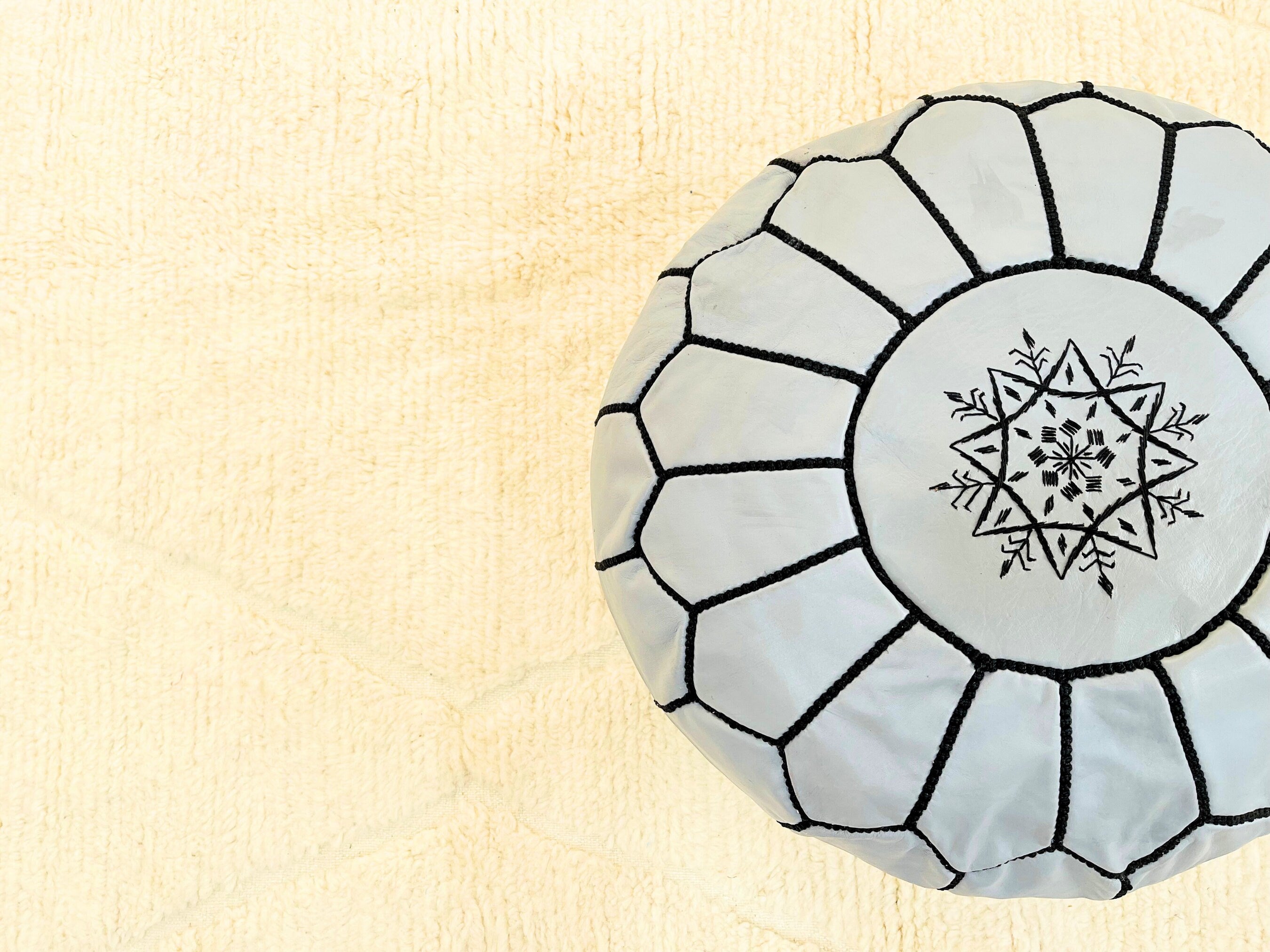 Handcrafted Moroccan Grey Leather Pouf