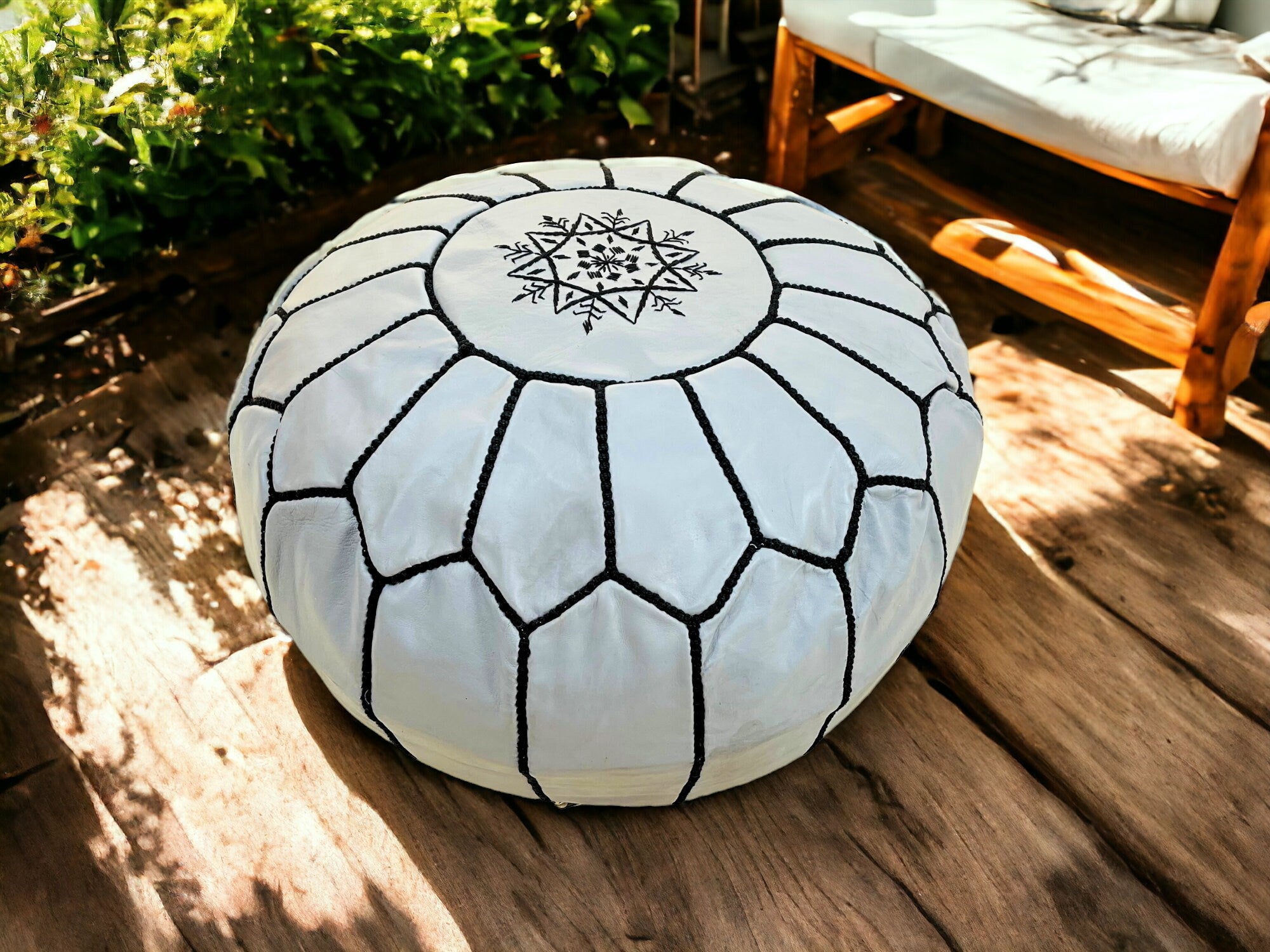 Handcrafted Moroccan Grey Leather Pouf