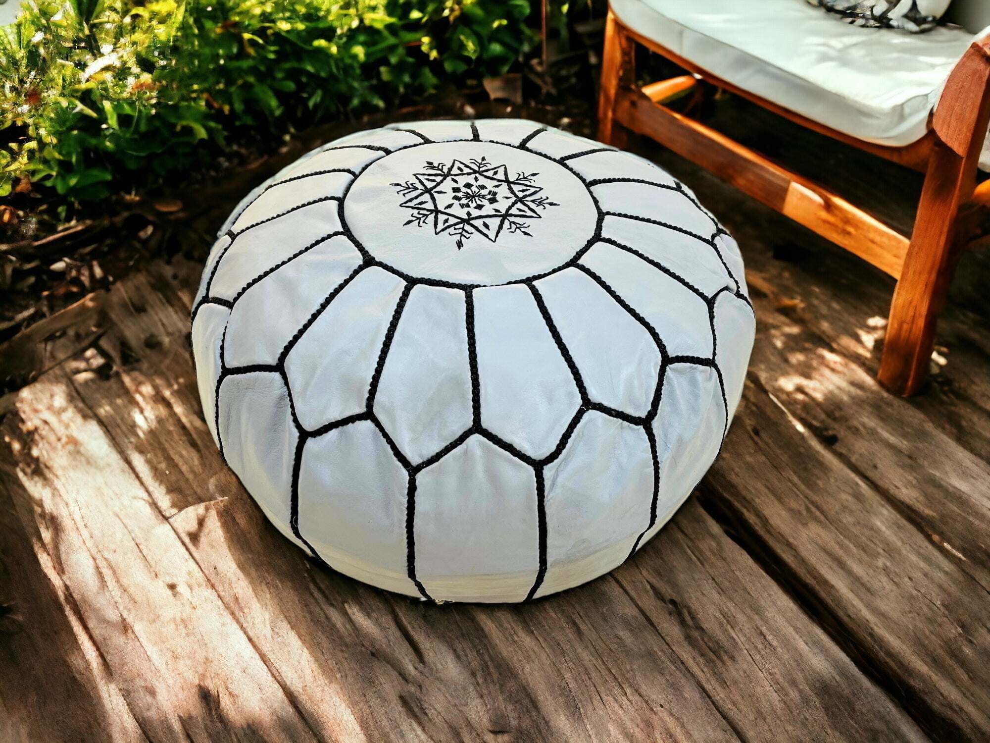 Handcrafted Moroccan Grey Leather Pouf