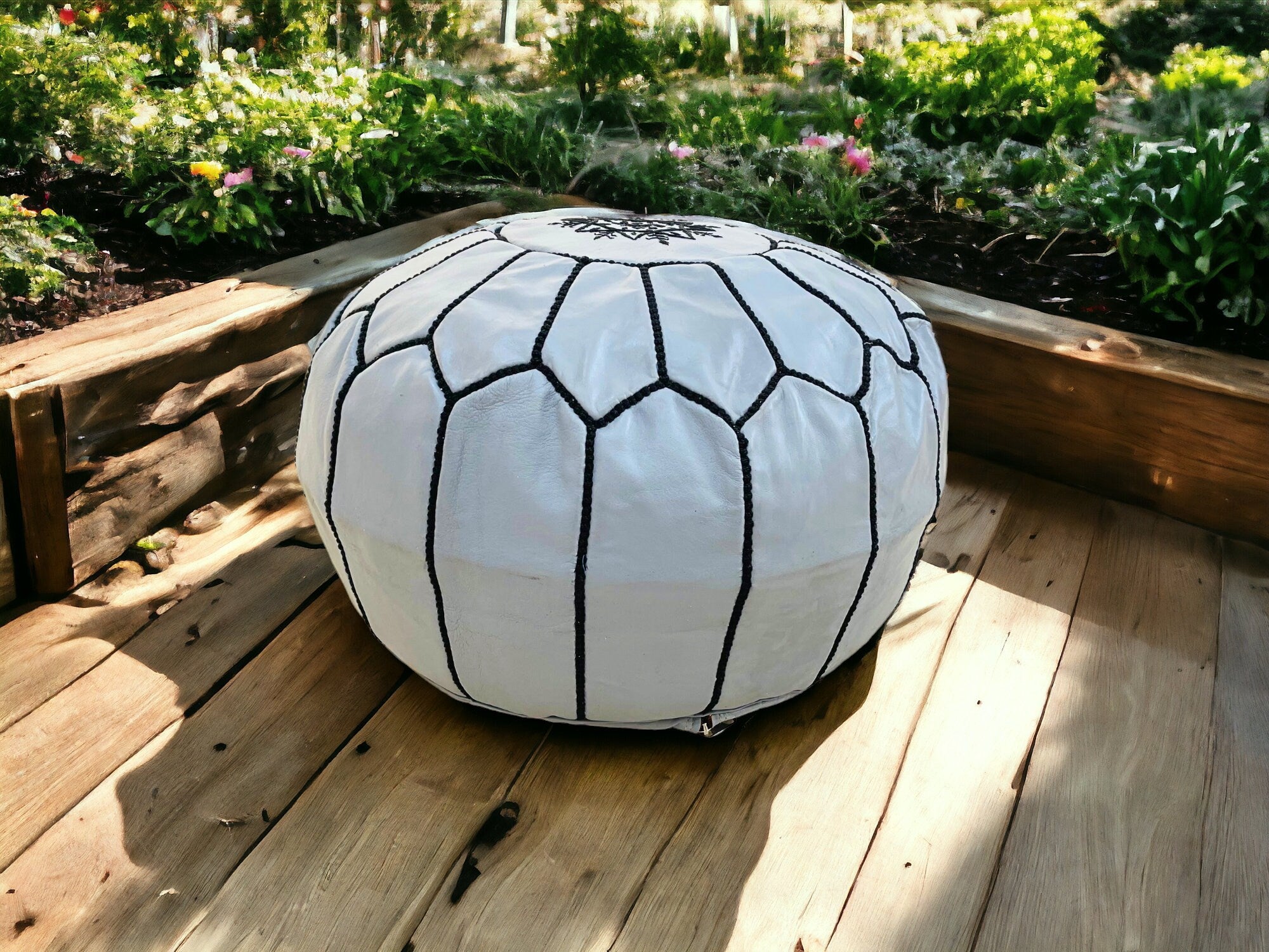 Handcrafted Moroccan Grey Leather Pouf