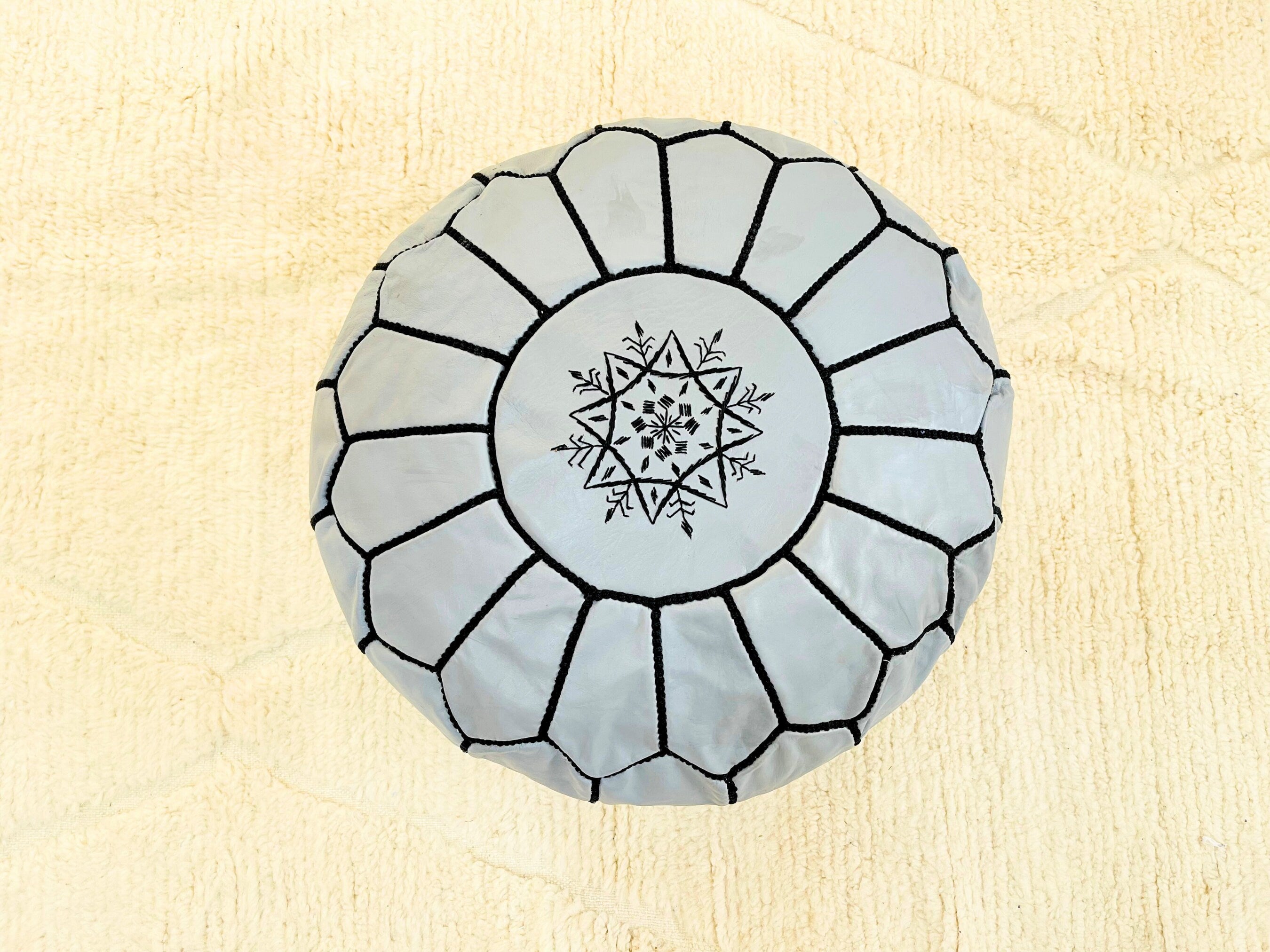 Handcrafted Moroccan Grey Leather Pouf