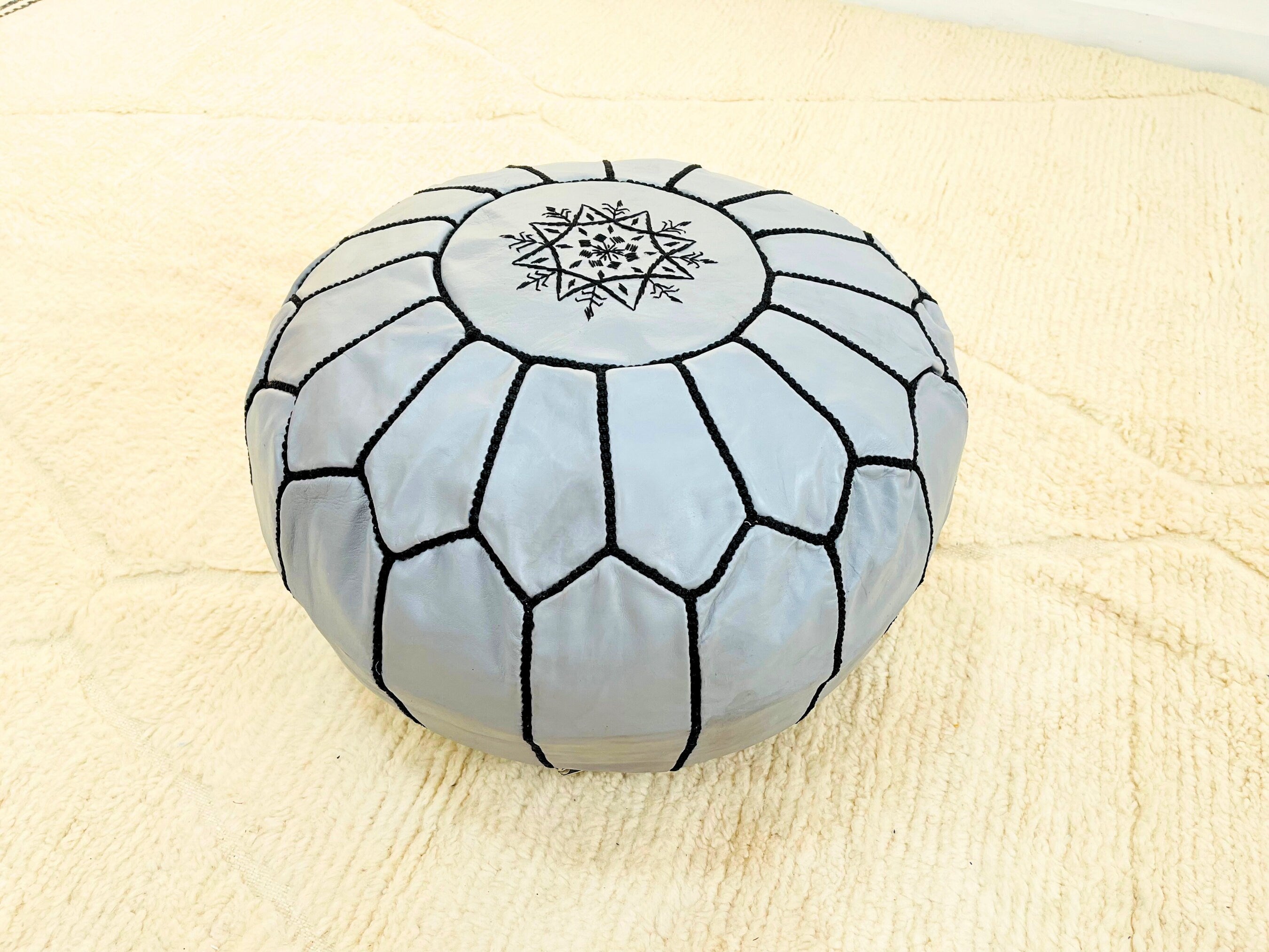 Handcrafted Moroccan Grey Leather Pouf