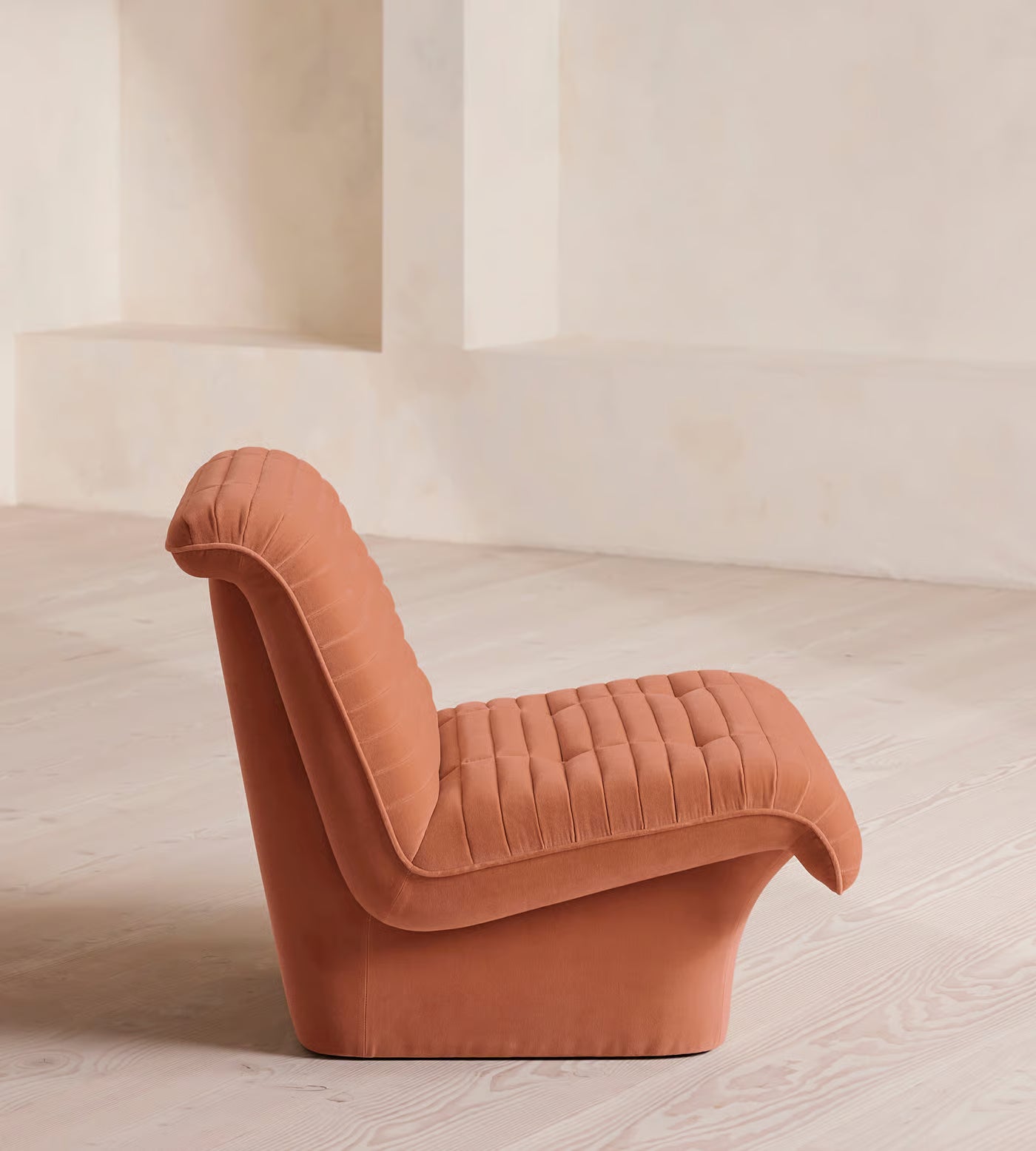 Terracotta Ribbed Velvet Modern Lounge Chair