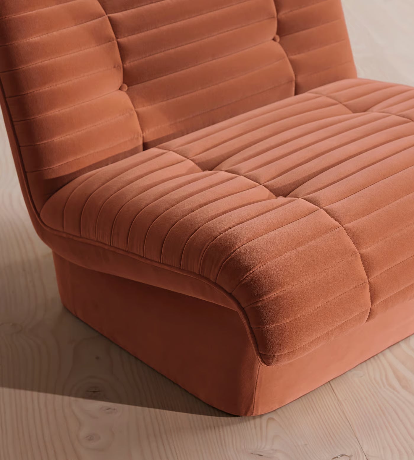 Terracotta Ribbed Velvet Modern Lounge Chair