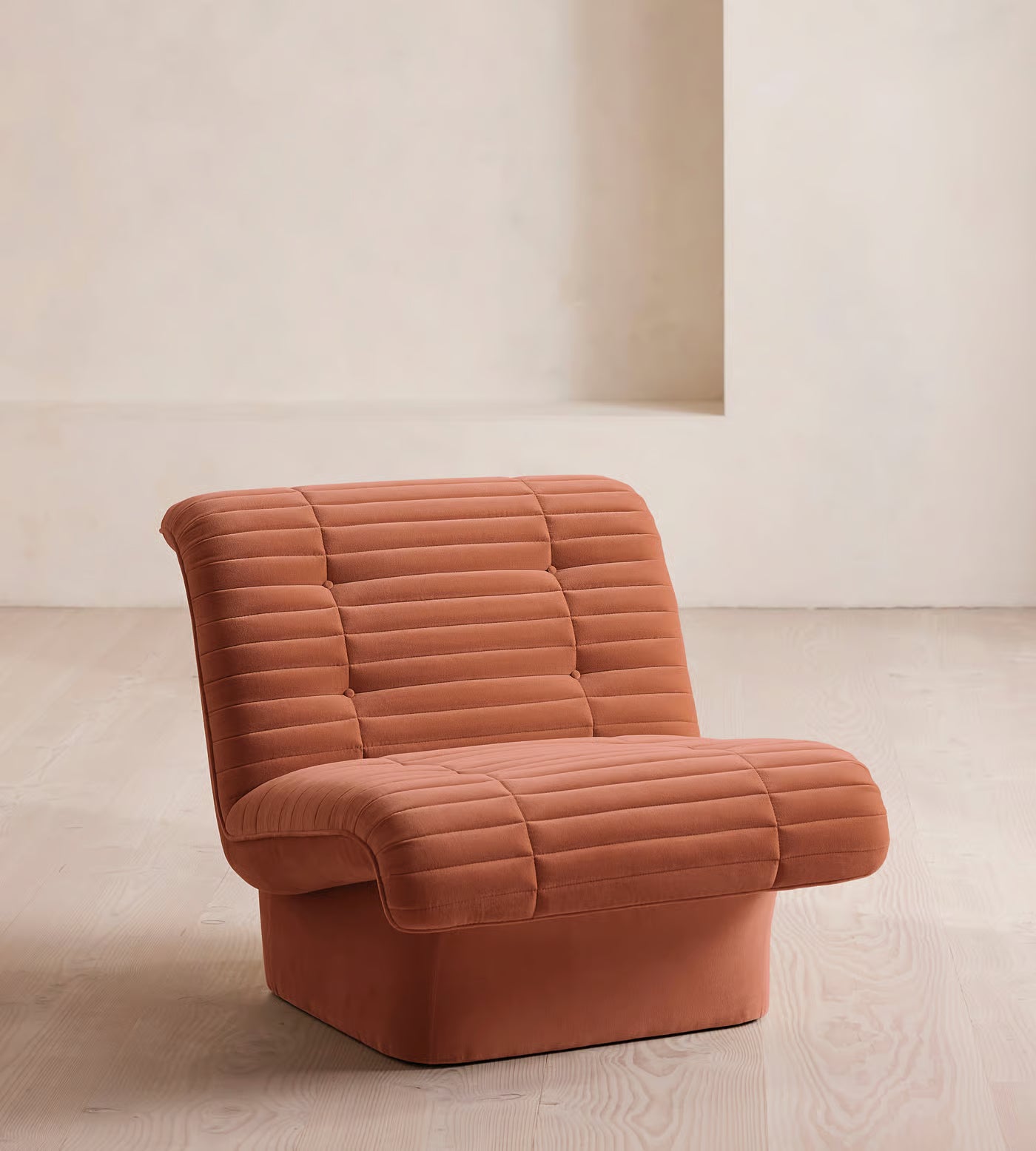 Terracotta Ribbed Velvet Modern Lounge Chair