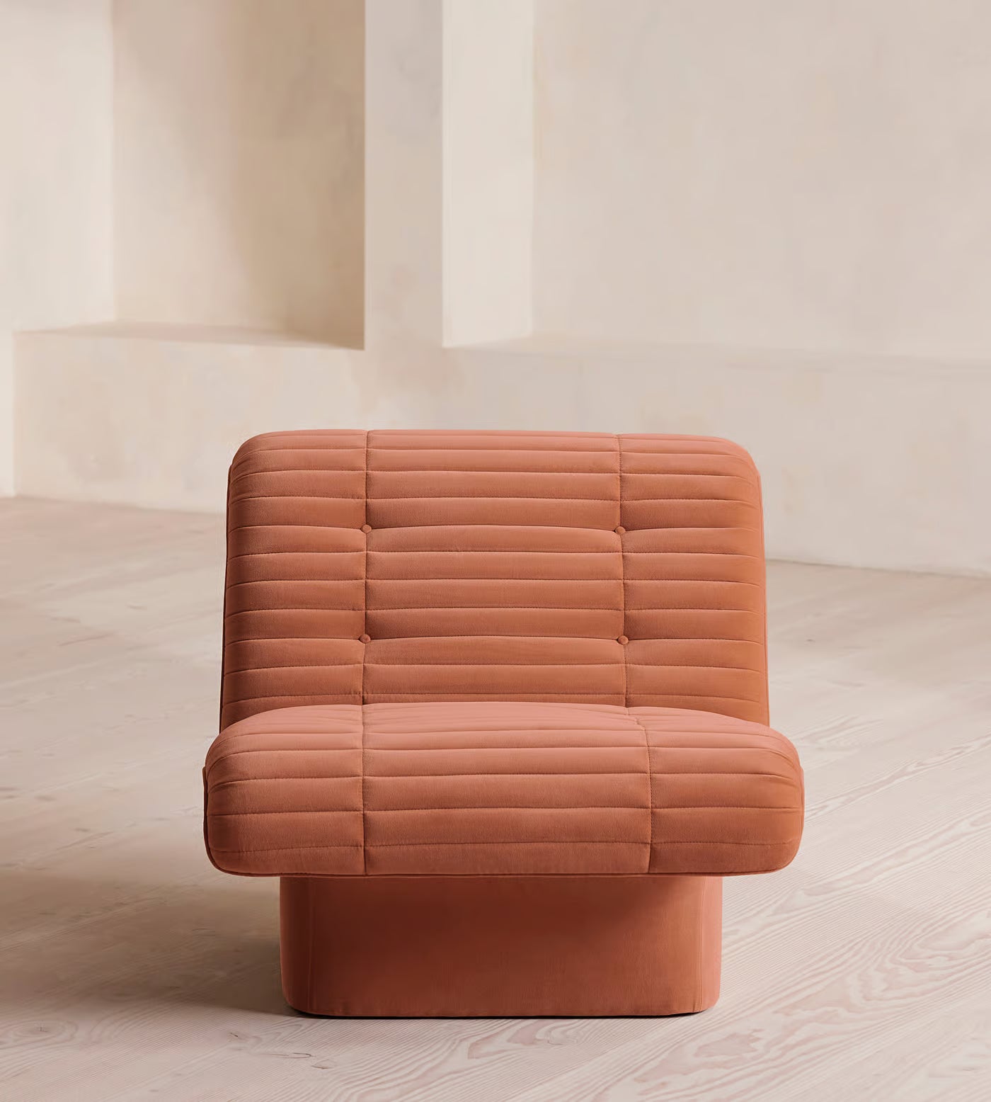 Terracotta Ribbed Velvet Modern Lounge Chair