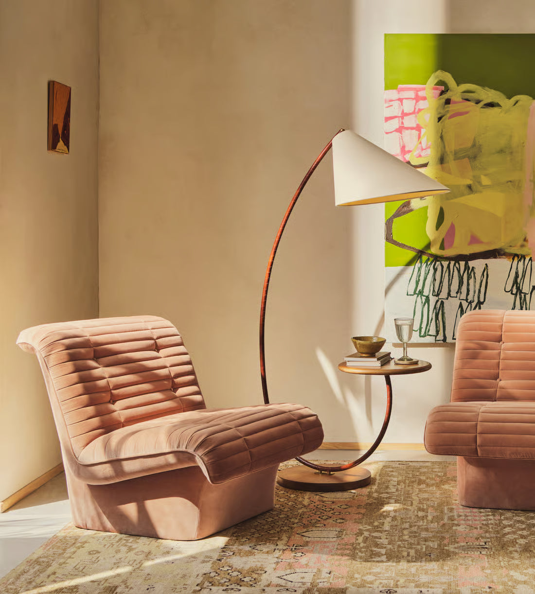 Terracotta Ribbed Velvet Modern Lounge Chair