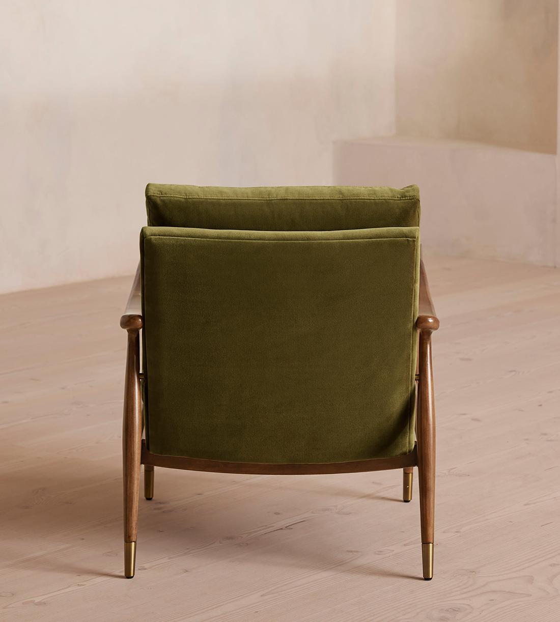 Velvet & Walnut Accent Chair