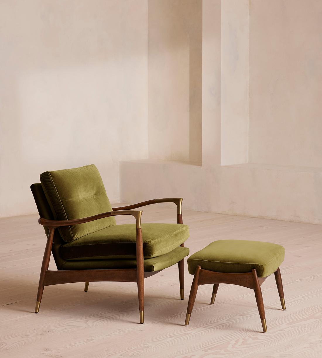 Velvet & Walnut Accent Chair