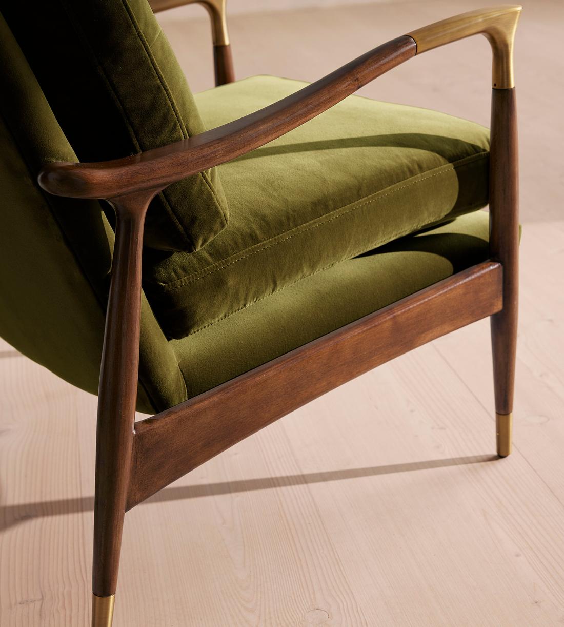 Velvet & Walnut Accent Chair