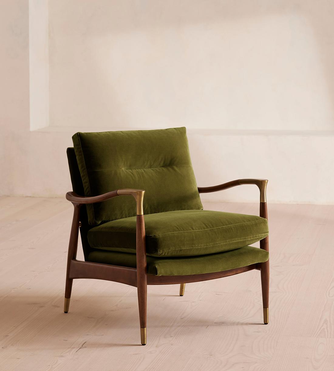 Velvet & Walnut Accent Chair
