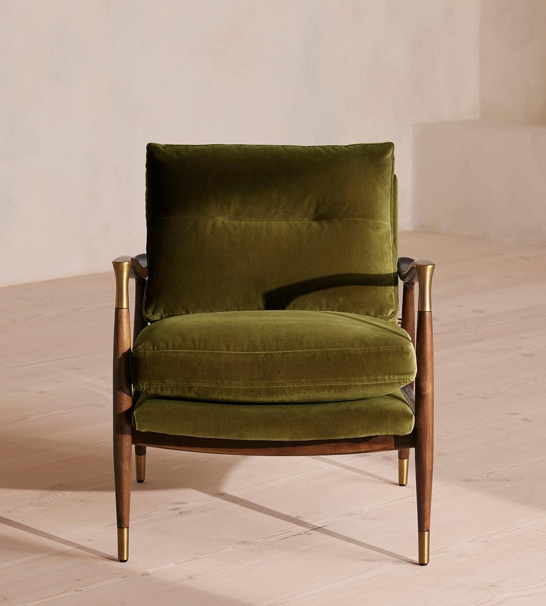 Olive Velvet Mid-Century Accent Chair