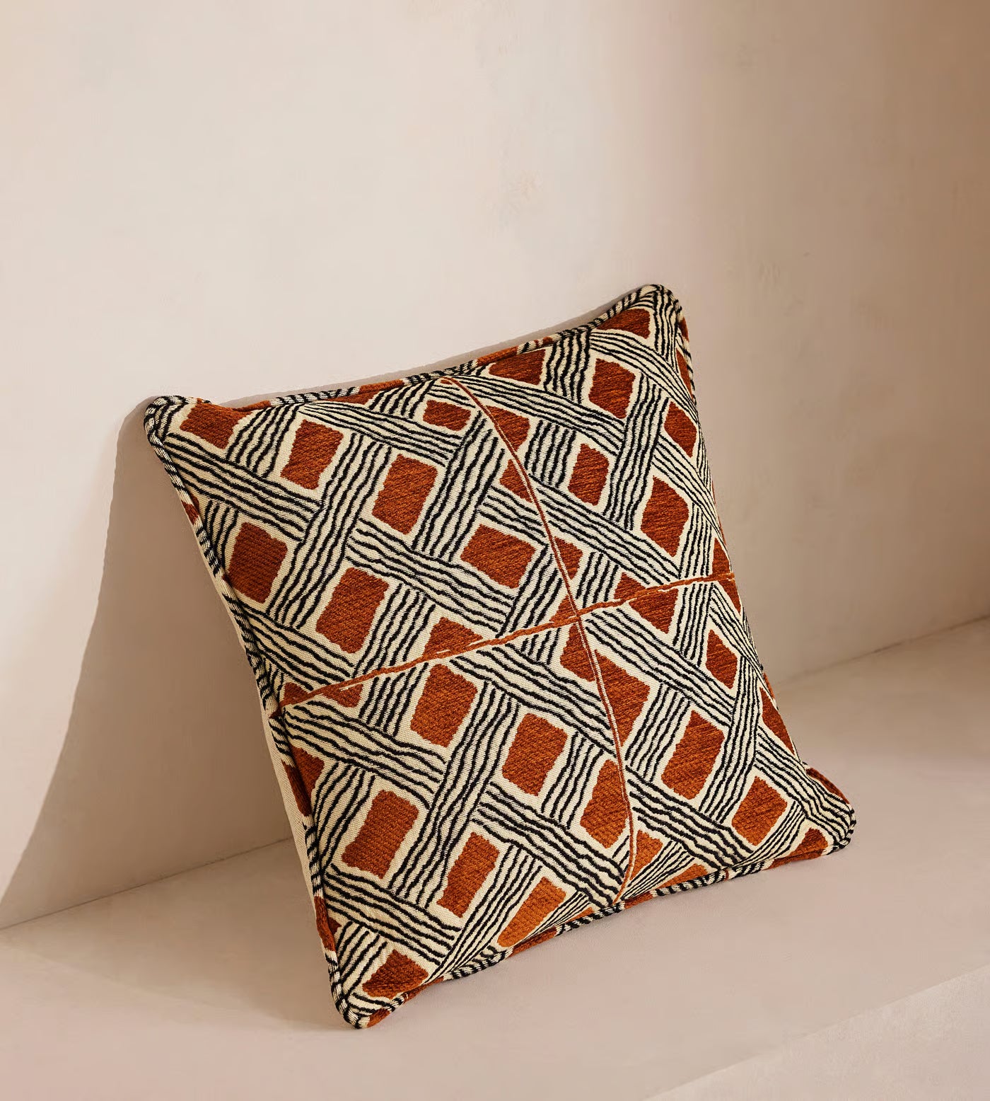 Geometric Terracotta Embroidered Square Accent Pillow