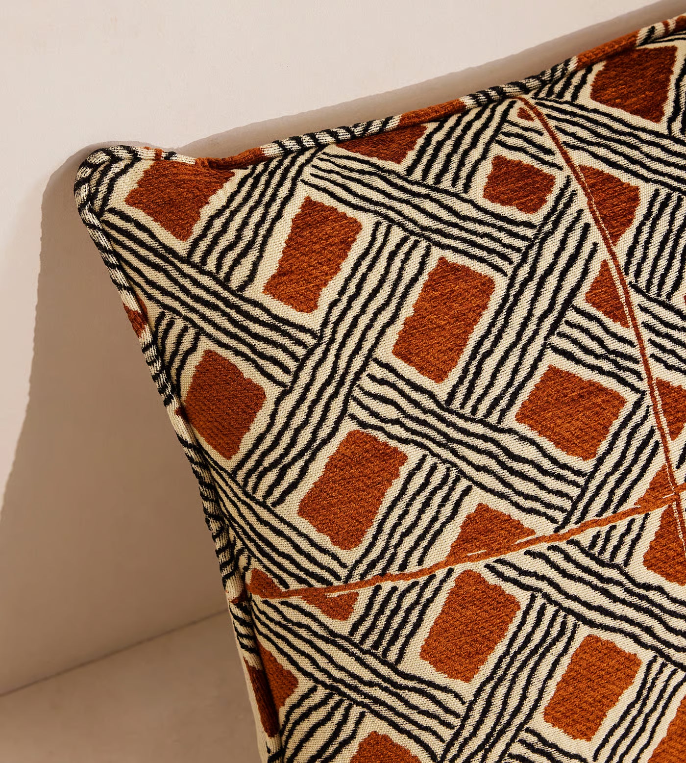 Geometric Terracotta Embroidered Square Accent Pillow