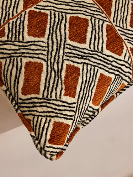 Geometric Terracotta Embroidered Square Accent Pillow