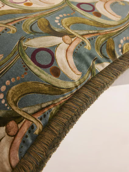 Art Nouveau Floral Fringed Accent Pillow