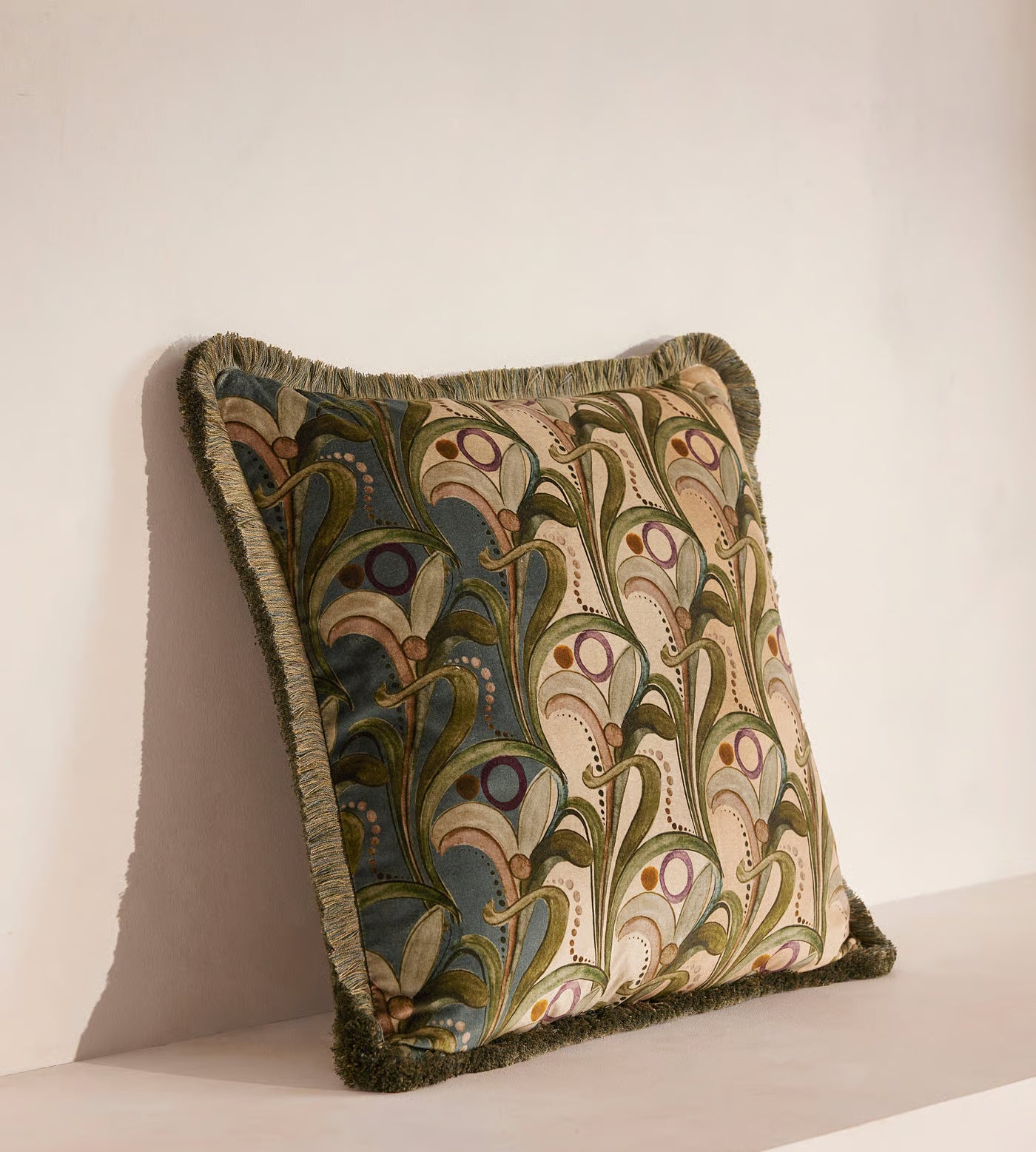 Art Nouveau Floral Fringed Accent Pillow