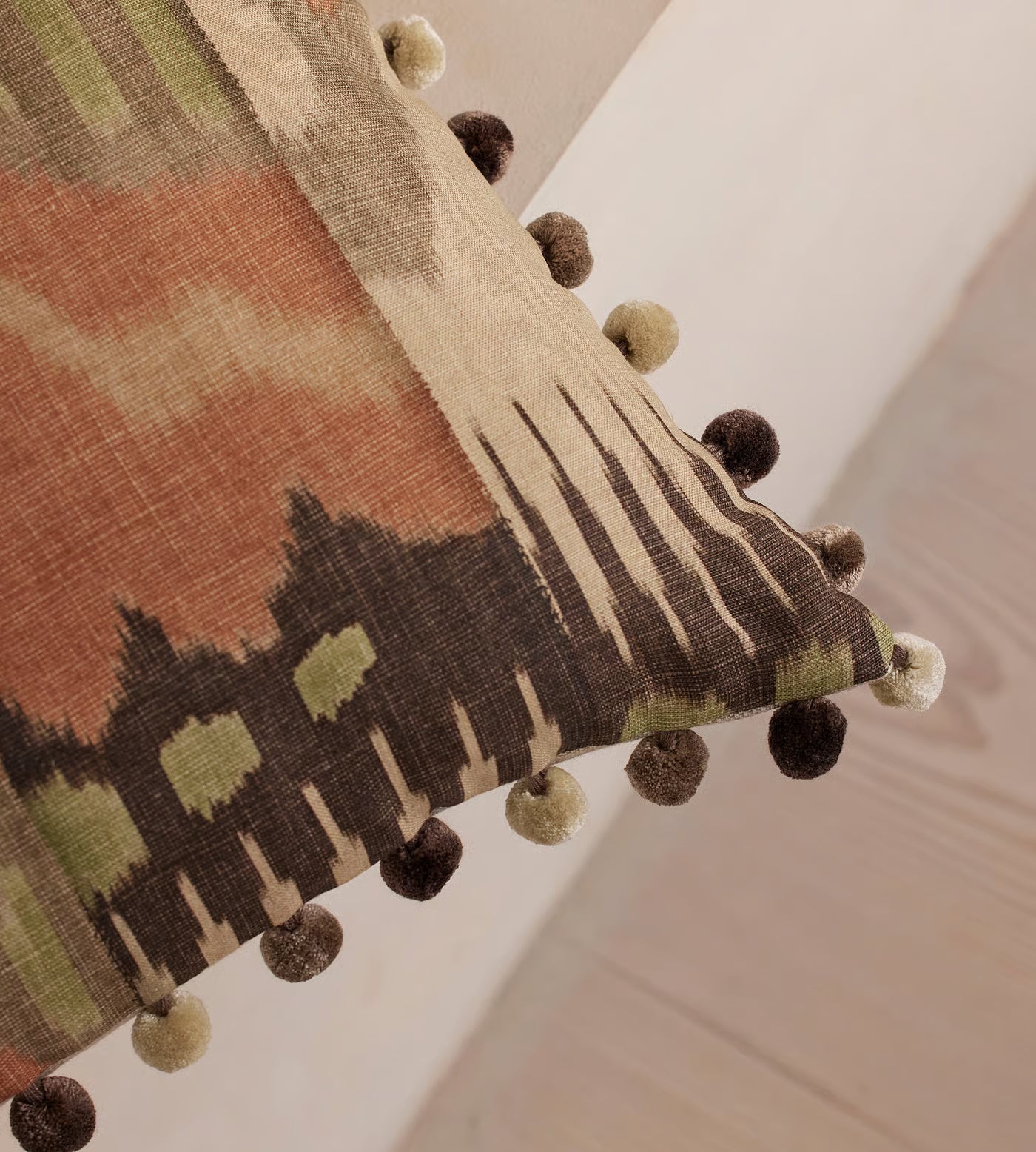 Ikat Print Pillow With Pom Fringe