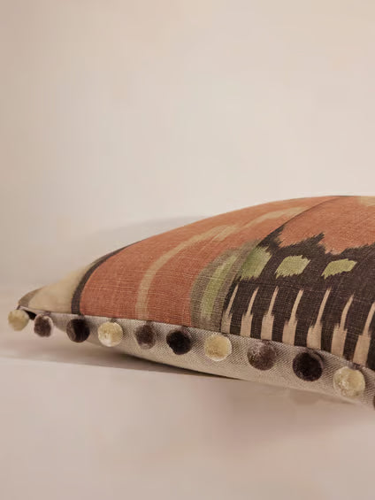 Ikat Print Pillow With Pom Fringe