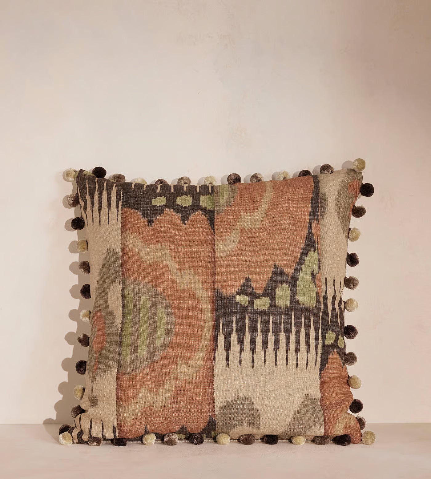 Ikat Print Pillow With Pom Fringe