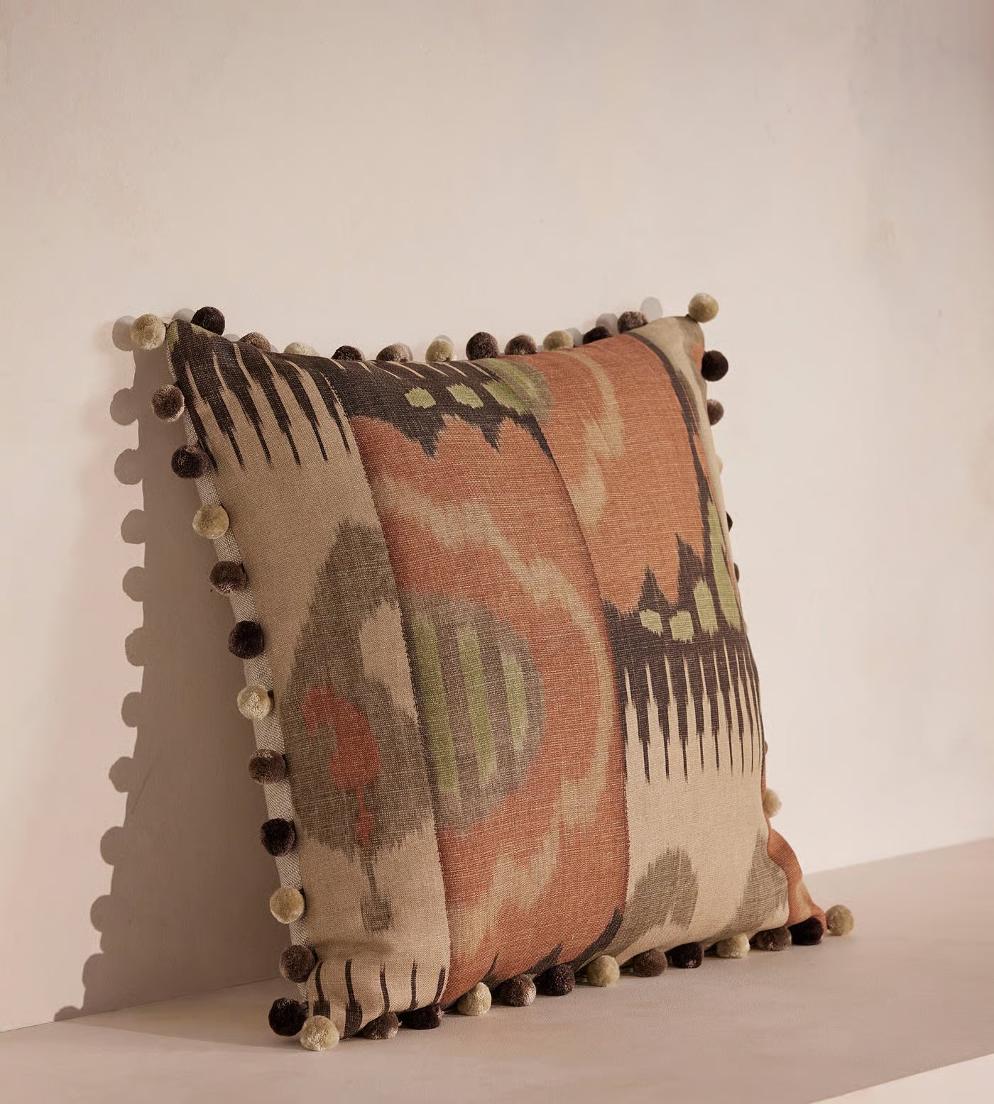 Ikat Print Pillow With Pom Fringe