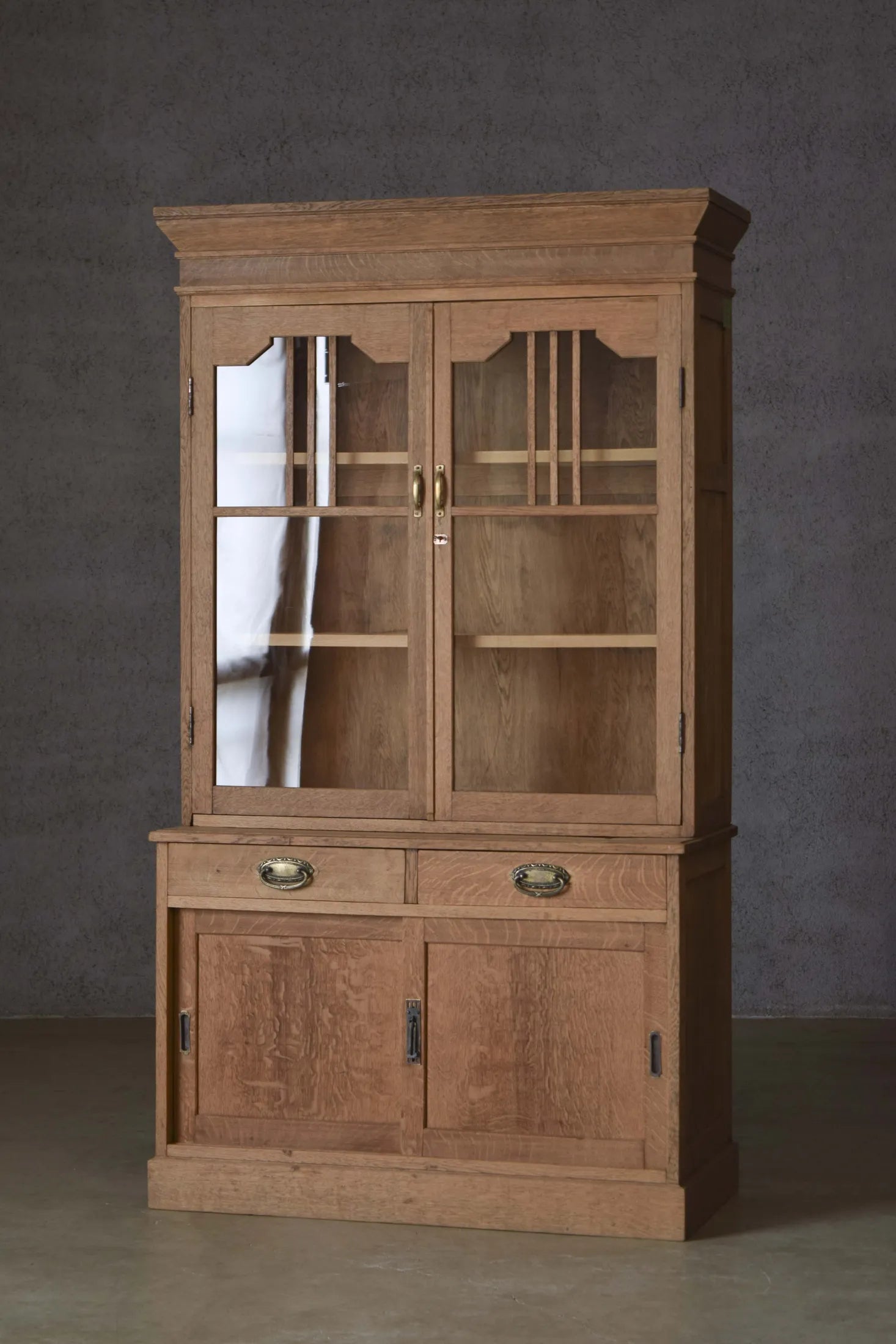 Vintage Japanese Oak Wood Kitchen Hutch