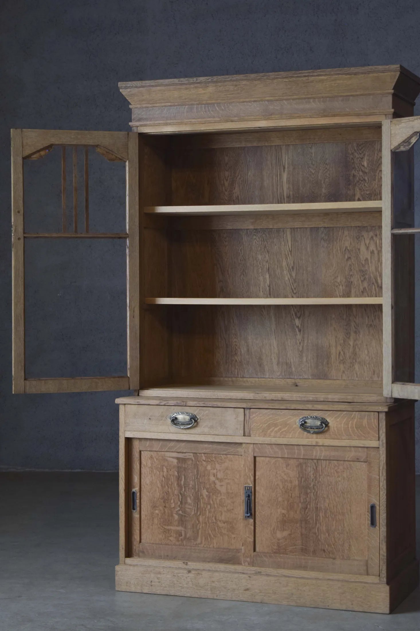 Vintage Japanese Oak Wood Kitchen Hutch