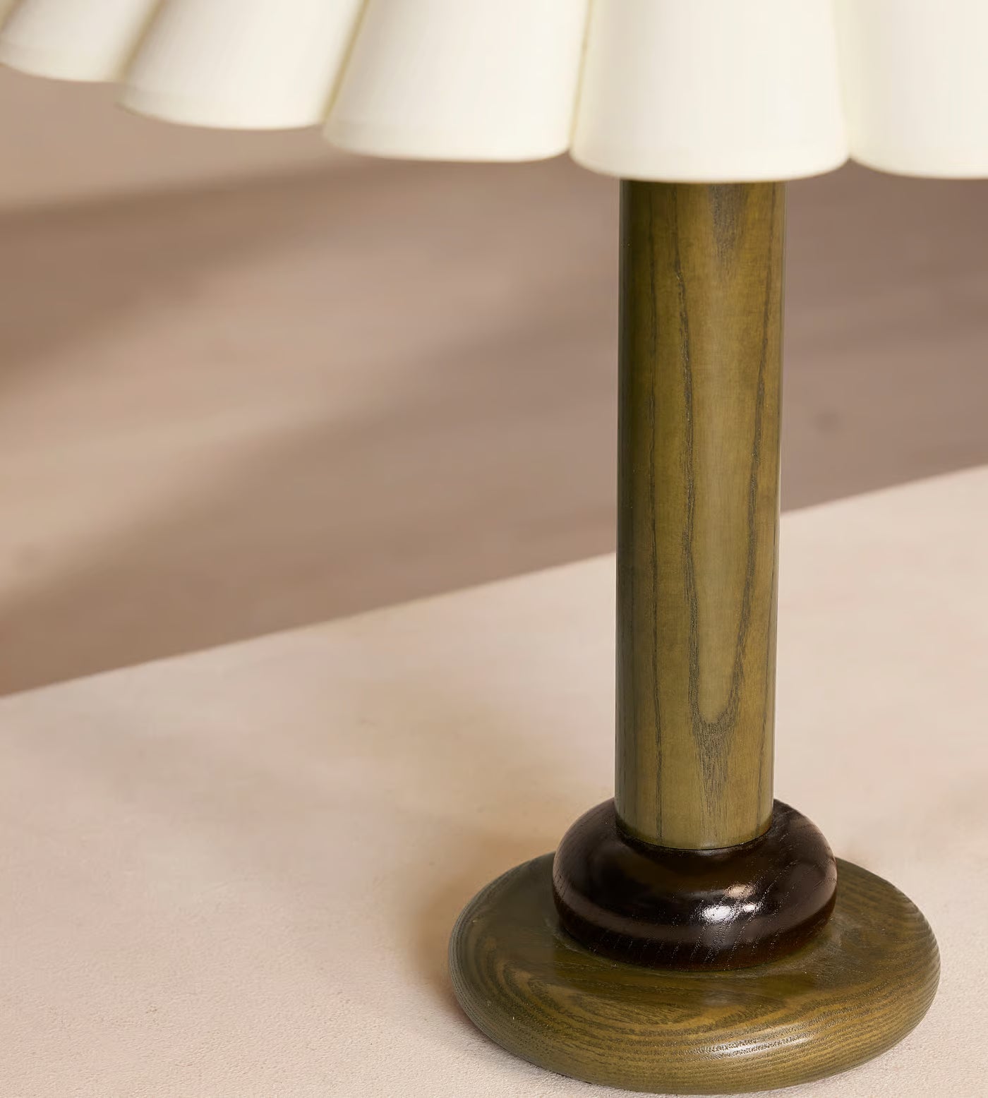 Classic Pleated Shade Green Wood Lamp