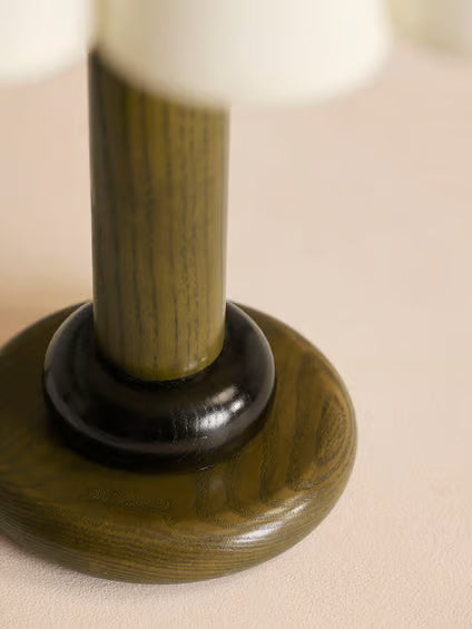 Classic Pleated Shade Green Wood Lamp