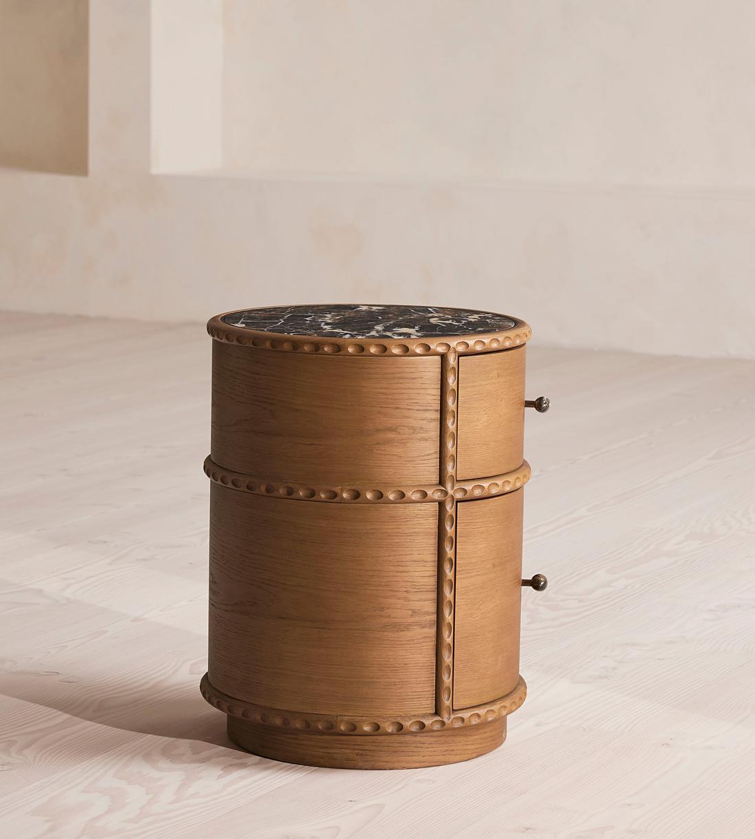 Curved Marble Oak Nightstand