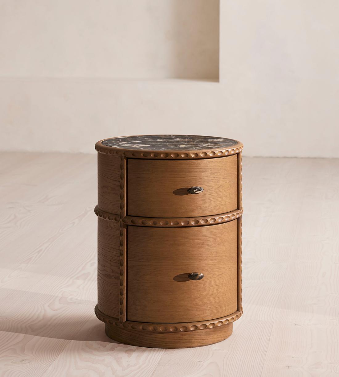 Curved Marble Oak Nightstand