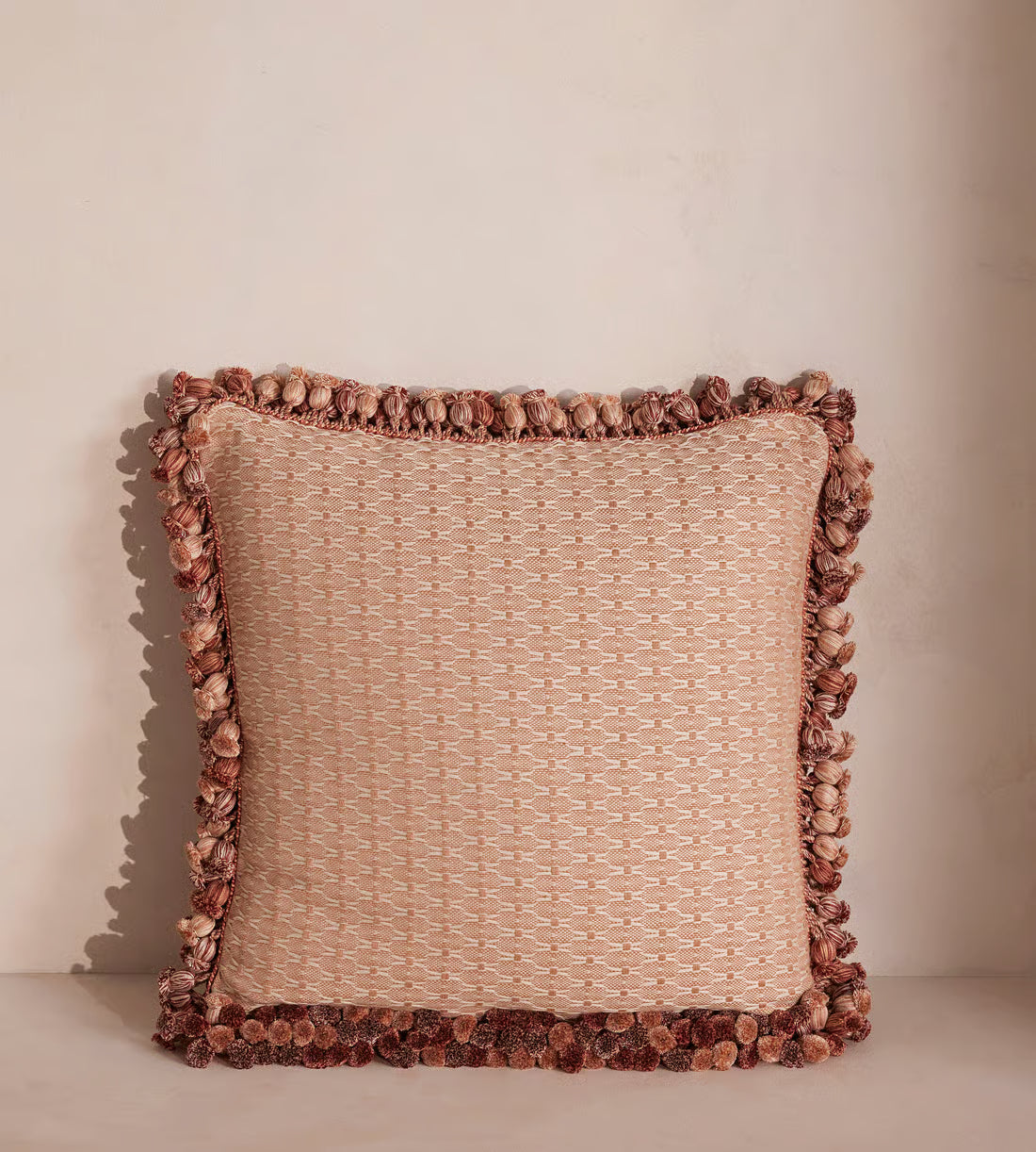 Terracotta Patterned Fringe Square Accent Pillow