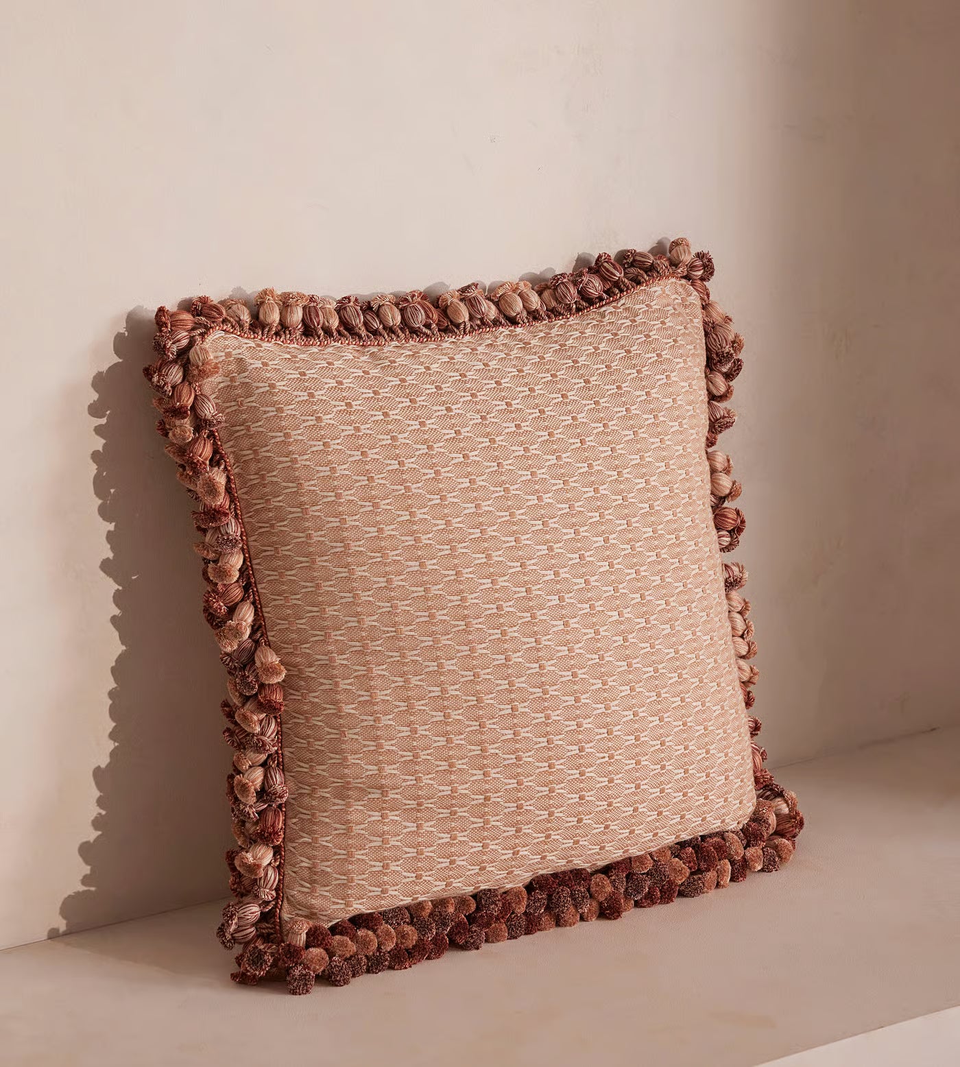 Terracotta Patterned Fringe Square Accent Pillow