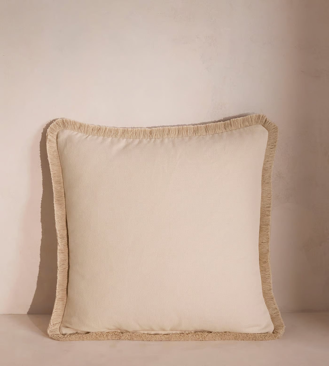 Textured Cream Bouclé Fringed Accent Pillow