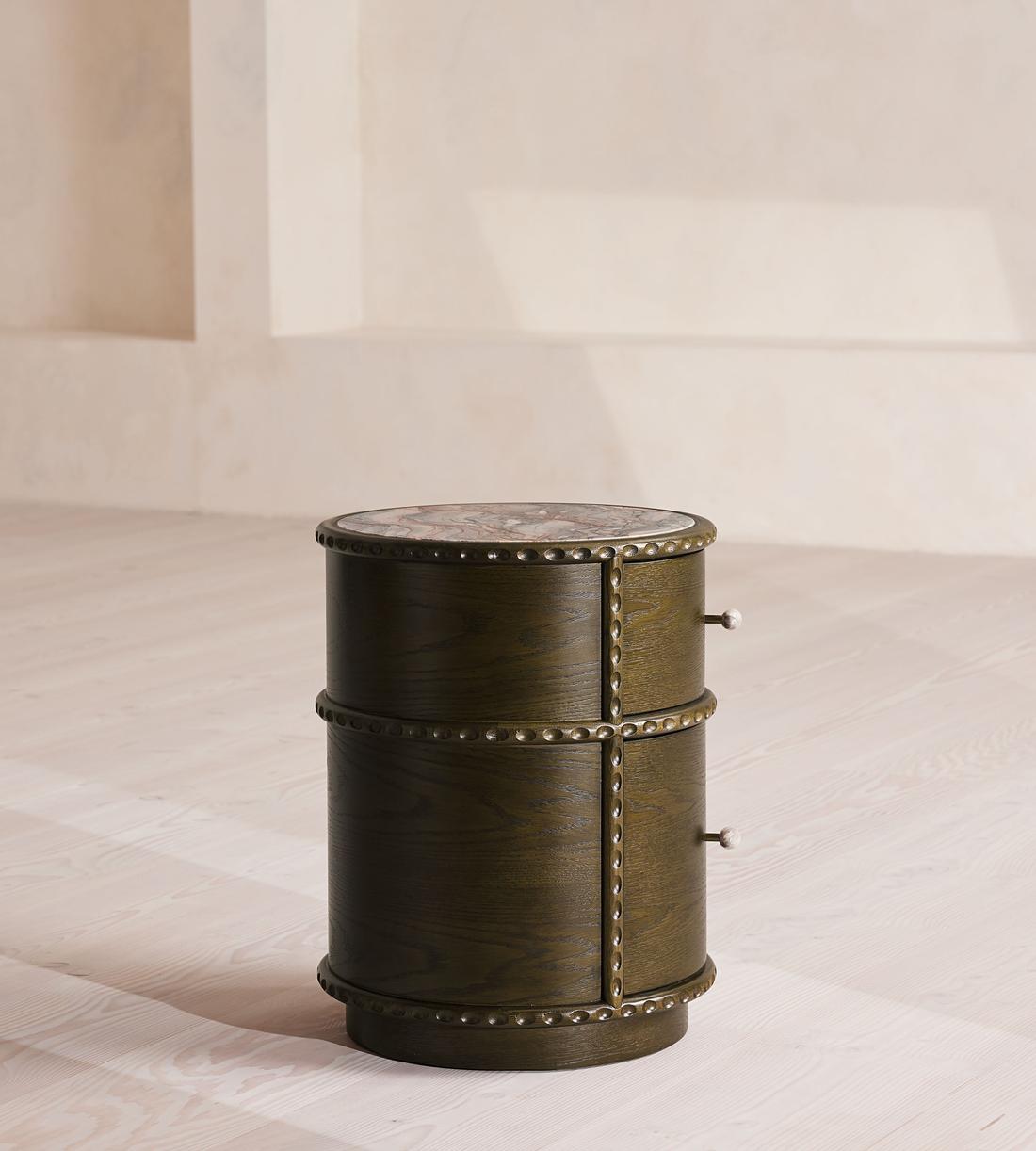 Beaded Emerald Wood and Marble Nightstand
