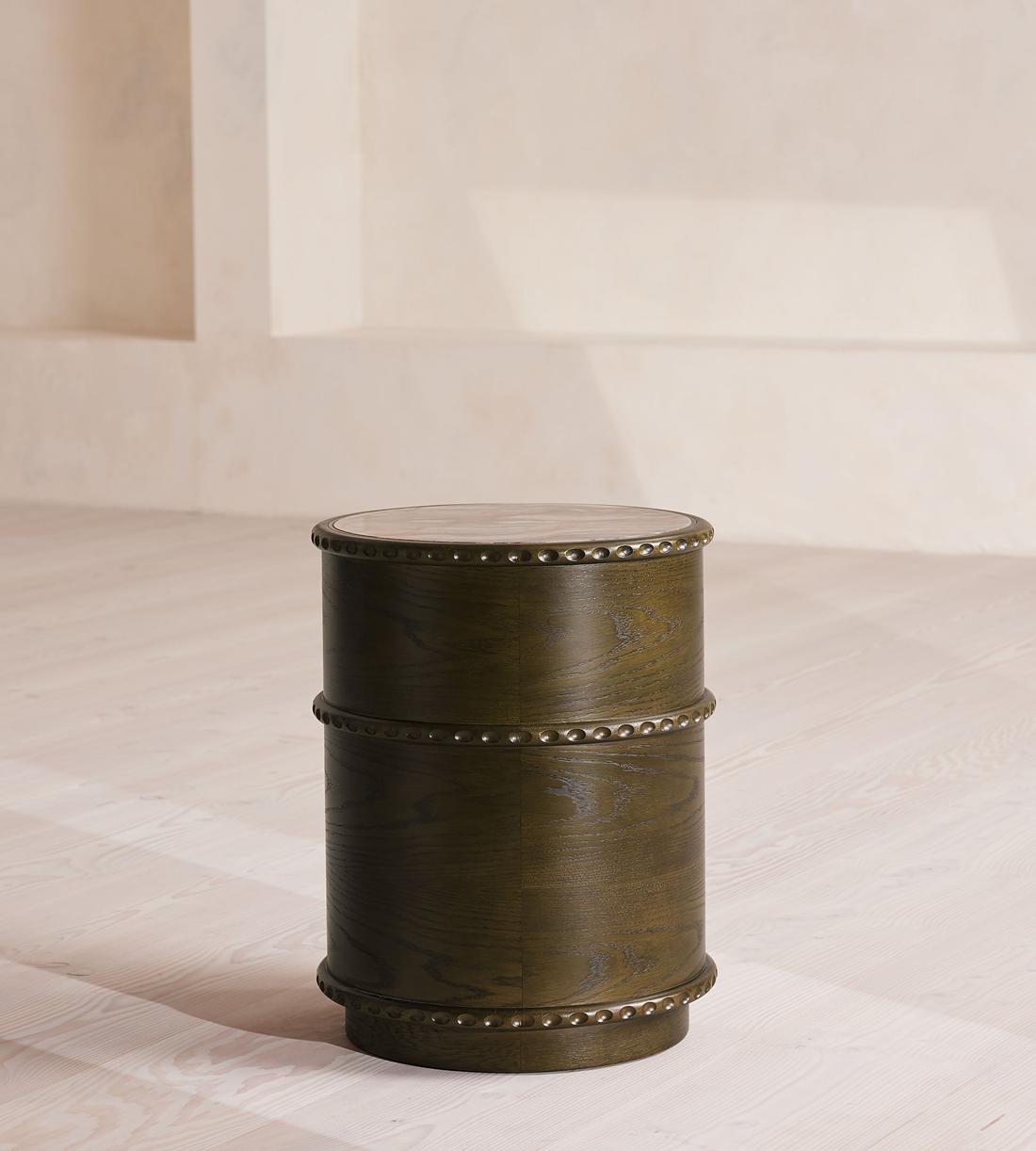 Beaded Emerald Wood and Marble Nightstand