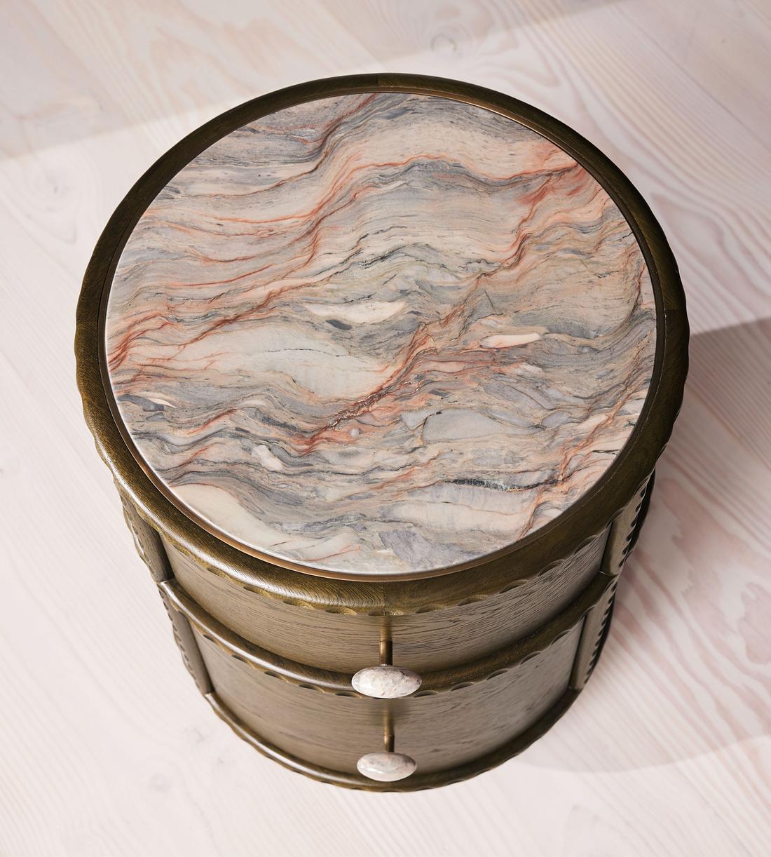 Beaded Emerald Wood and Marble Nightstand