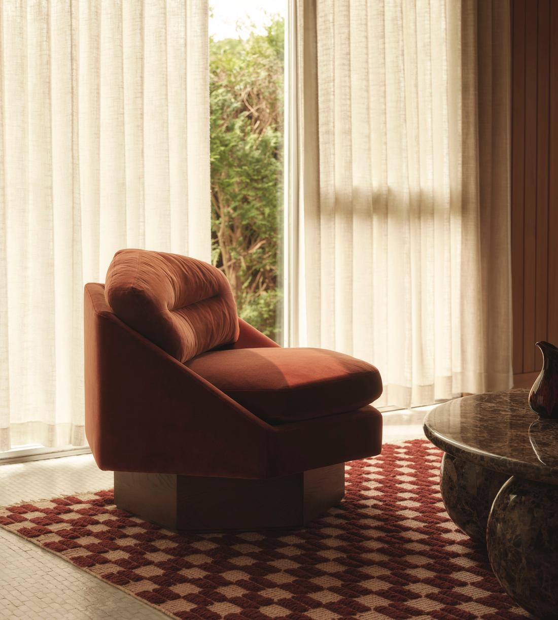 Rust Velvet Hexagonal Swivel Accent Chair