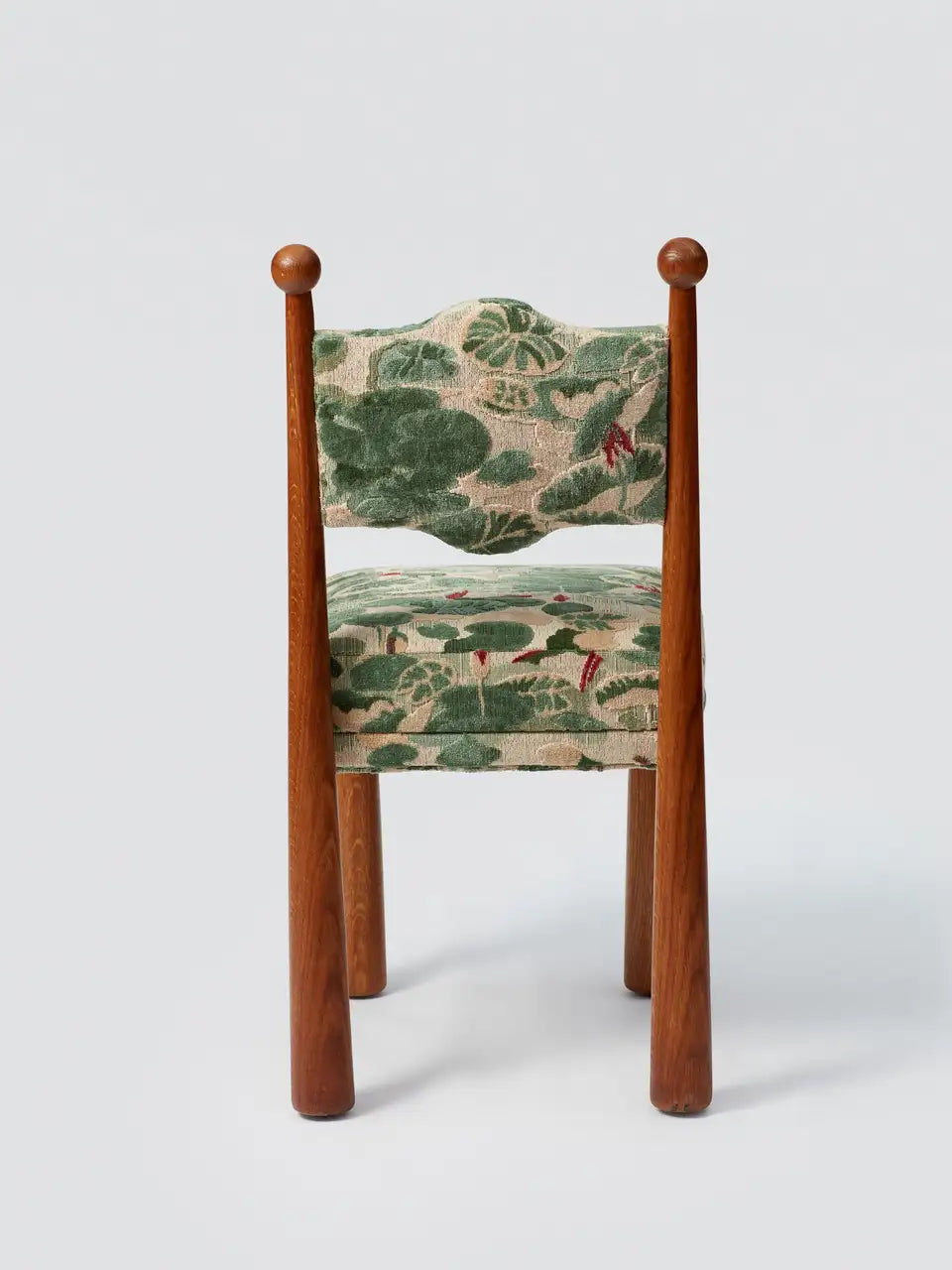 Arched Oak Chair with Floral Upholstery